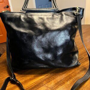 Anna Paola Genuine Black Italian Leather Bonnie Tote/Satchel/Crossbody Bag Purse